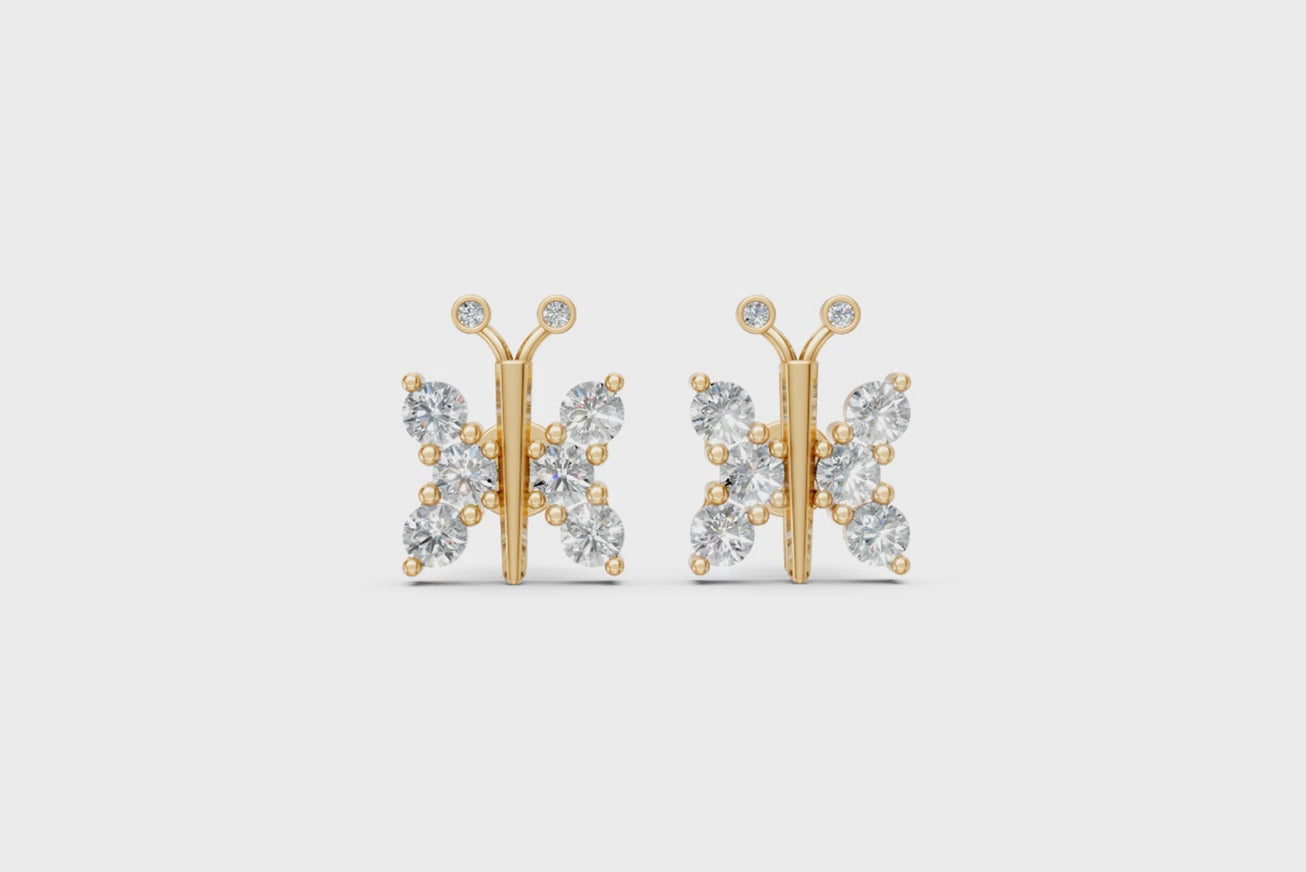 Luxury Round Brilliant Lab Grown Diamond Butterfly Stud Earrings in Gold