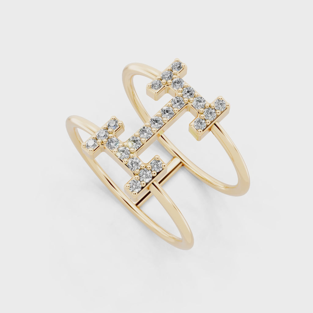 Modern White, Rose & Gold Lab Grown Diamond Geometric Ring with Round Stone Accents