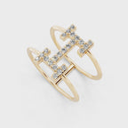 Modern White, Rose & Gold Lab Grown Diamond Geometric Ring with Round Stone Accents