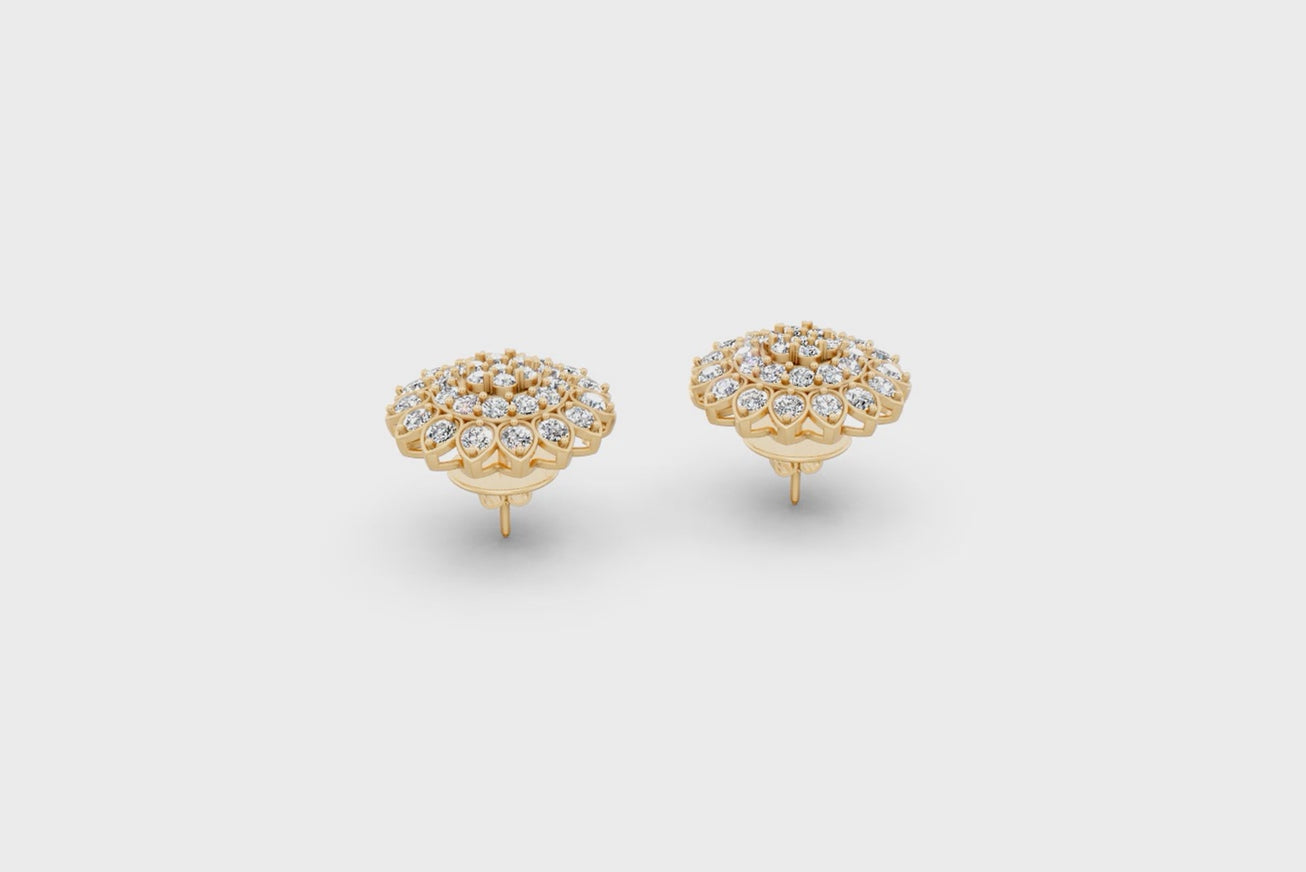 Marielle Floral Rosette Stud Earrings with Round Brilliant Lab Created Diamond