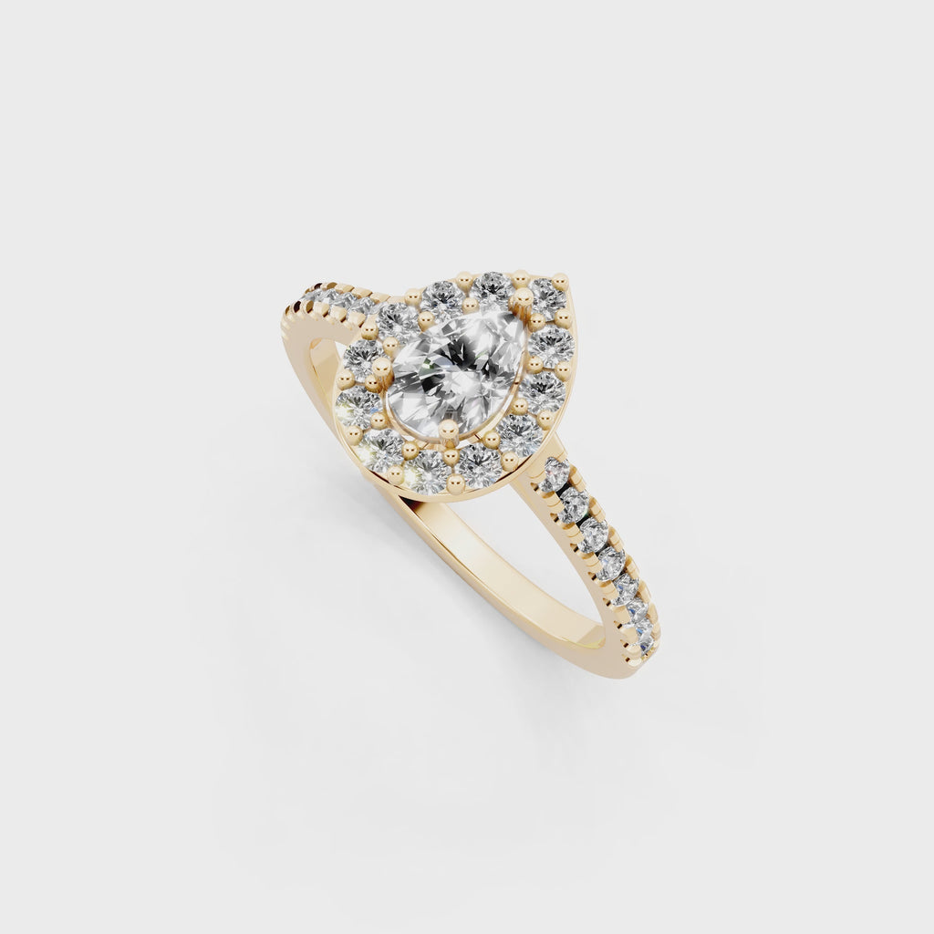 Aurelia Teardrop Halo Pavé Ring with Pear & Round Brilliant Cut Lab Created Diamond
