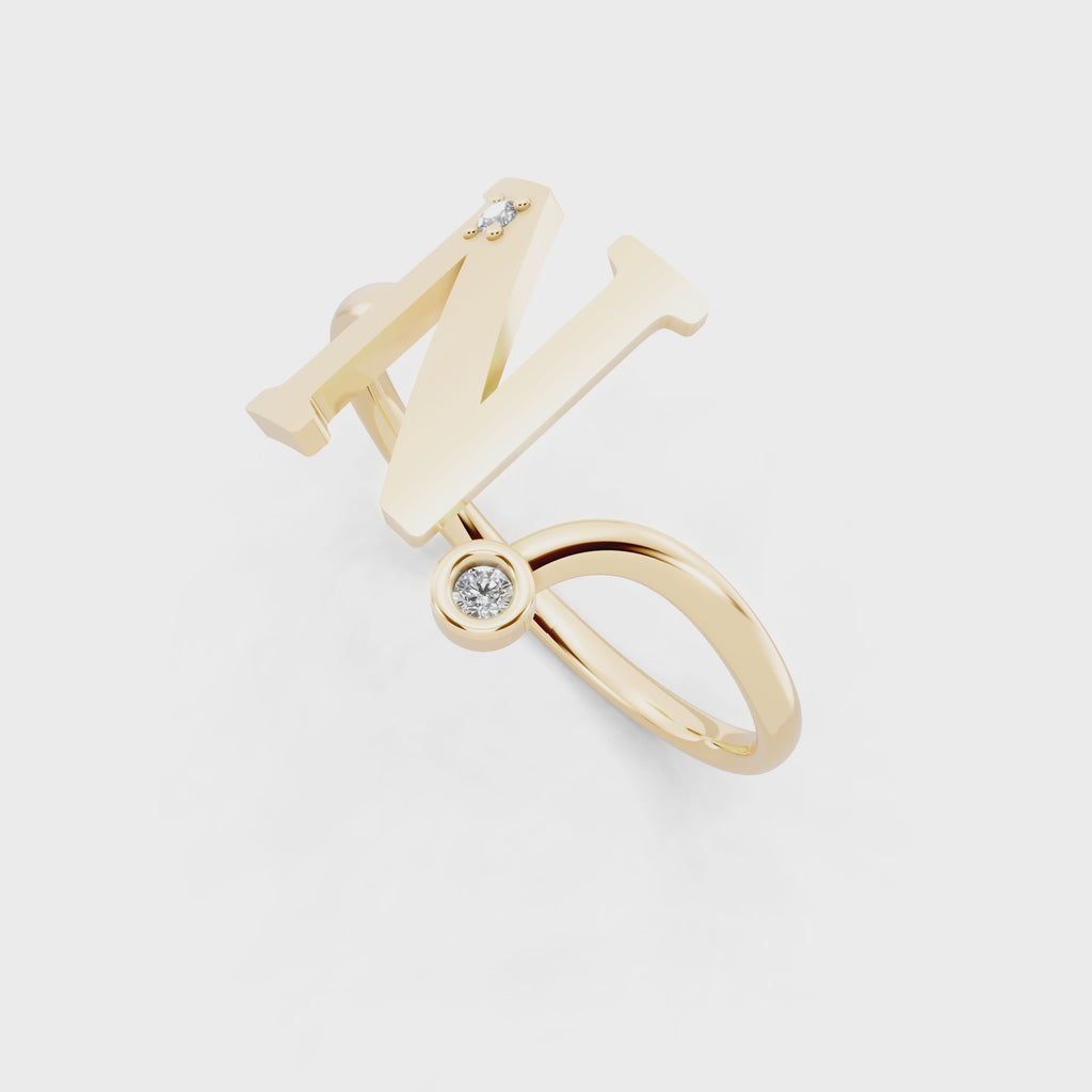 Initial N Open Ring with Lab Grown Round Brilliant Diamond