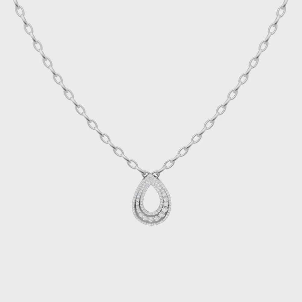 Elaria Triple Pave Teardrop Pendant Necklace with Round Brilliant Lab Created Diamond