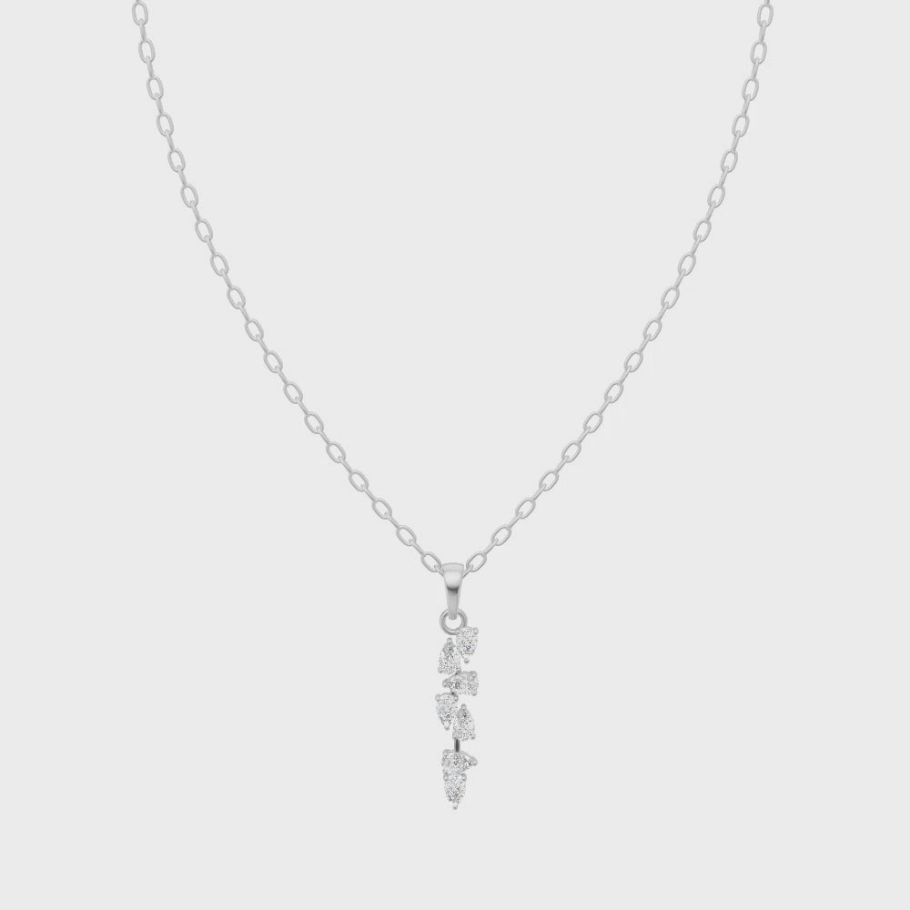 Minimal Leaf & Teardrop Cluster Pendant Necklace with Lab Grown Diamond Accents