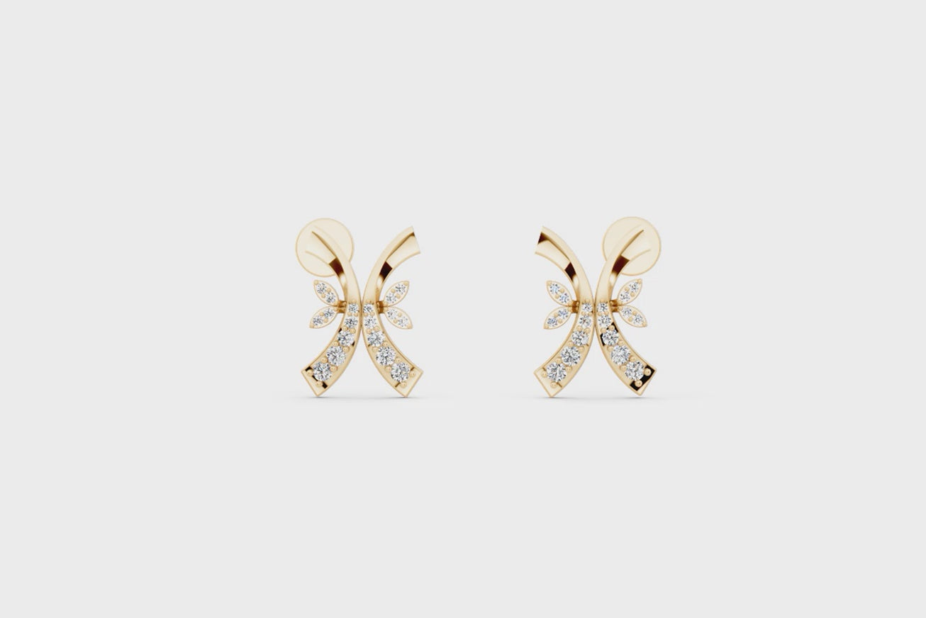 Aurelia Prism Kite Stud Earrings in Gold with Round Brilliant Lab Grown Diamonds