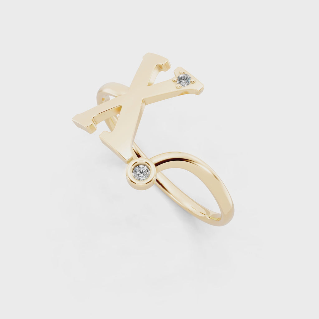 Sculptural X Initial Open Ring Lab Grown Diamond Look Design