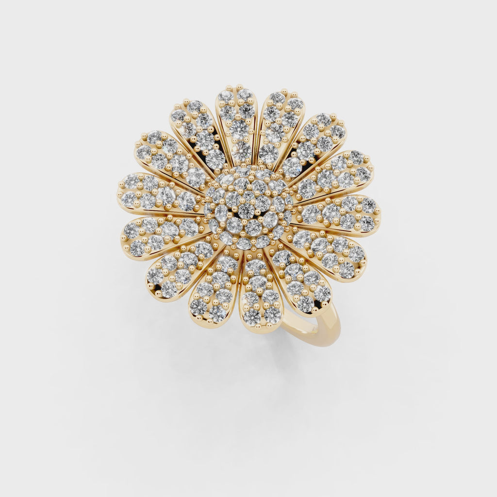 Sunburst Flower Lab Grown Diamond Cluster Design Ring with in 10 or 14 & 18KT Gold