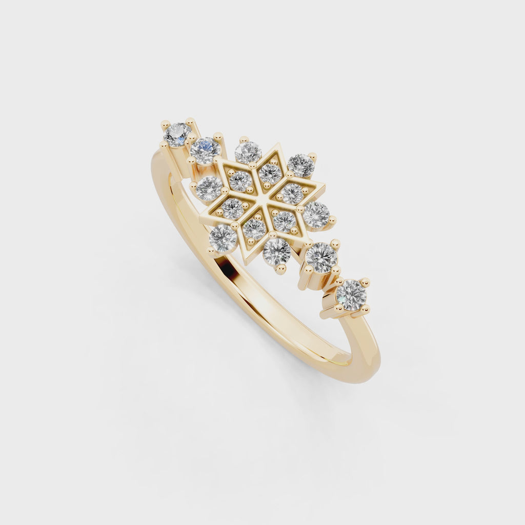 Unique Round Brilliant Cut Lab Grown Diamond Snowflake Cluster Ring for Her