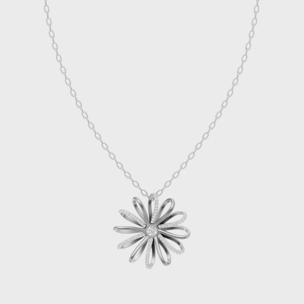 Sunburst Flower Lab Grown Diamond Pendant Necklace with Refined Sparkle by LJ
