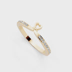 Minimal White, Rose & Gold Tone Heart Charm Pavé Band Lab Grown Diamond Ring with Round White Stone Accents