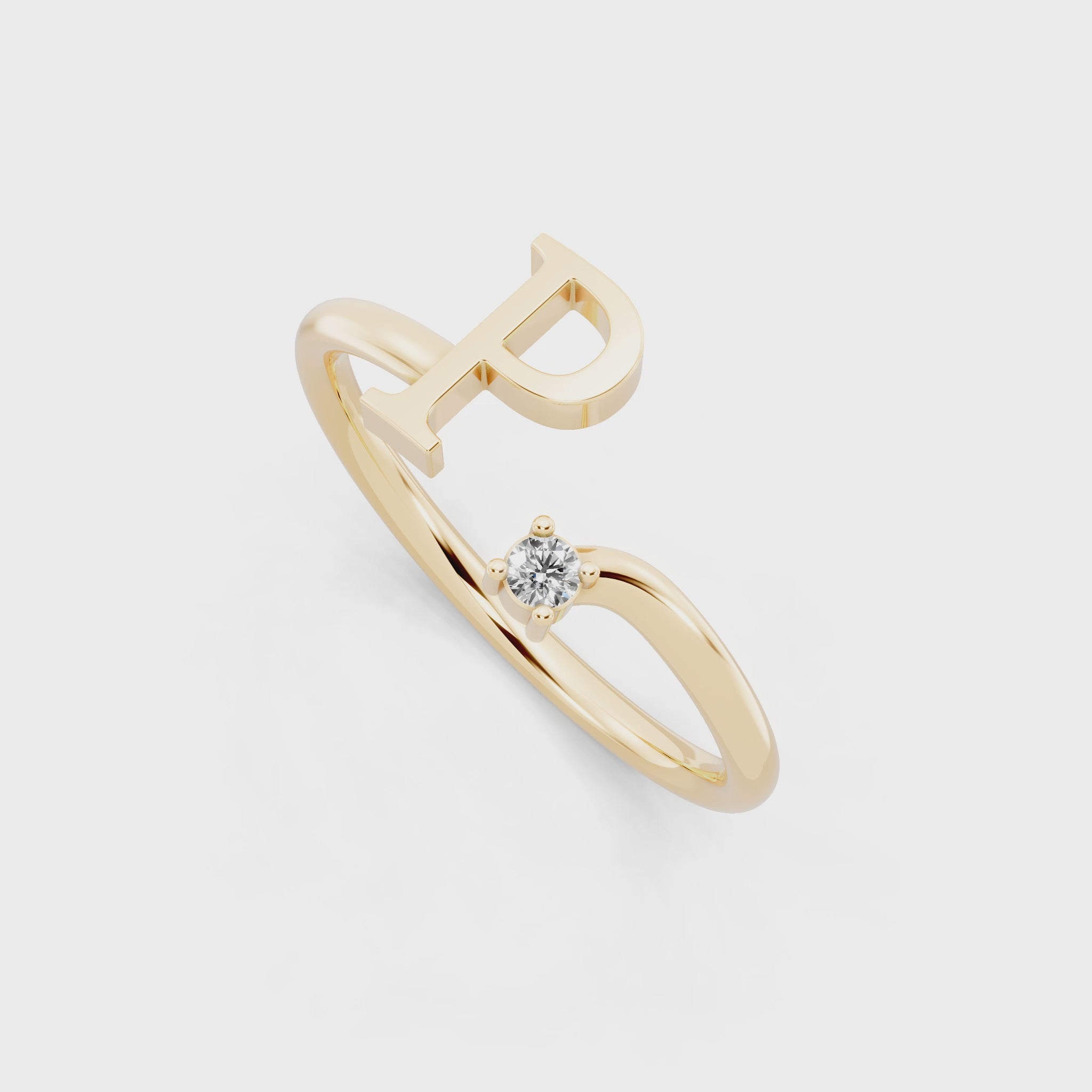 Minimalist Letter P Ring with Lab Created Diamond Accent