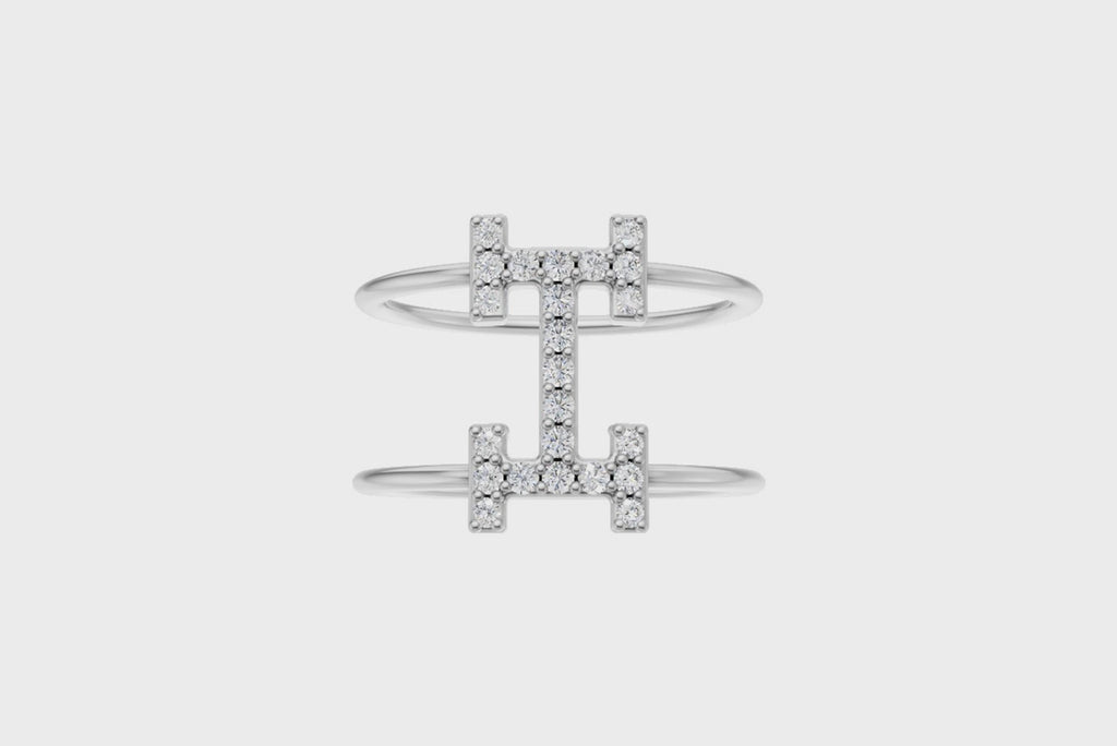 Diamond-Studded Initial “H” Dual Band Ring