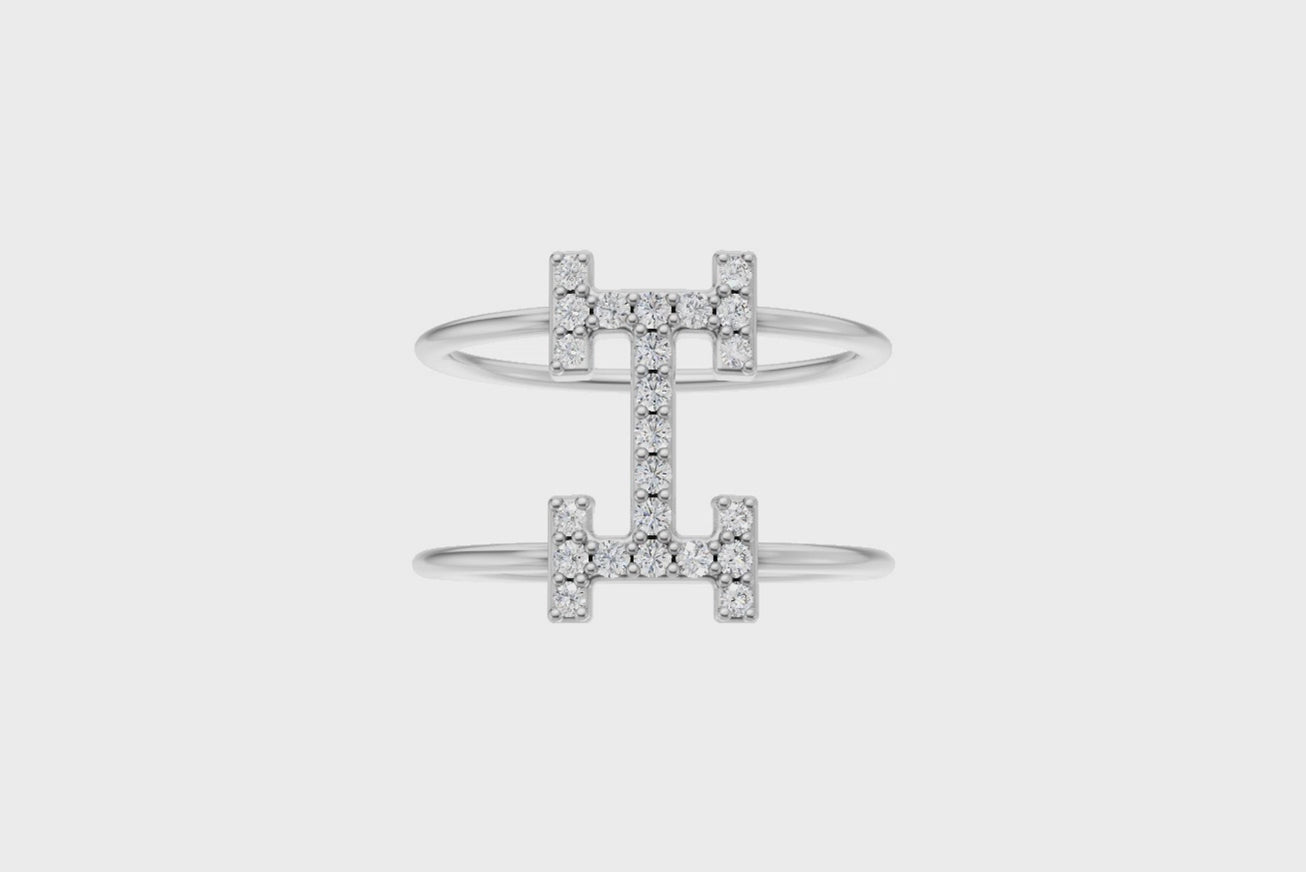 Diamond-Studded Initial “H” Dual Band Ring