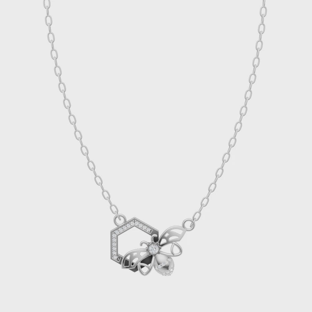 Elegant Honeycomb Inspired Lab Grown Diamond Pendant Necklace with Bee Accent by LJ