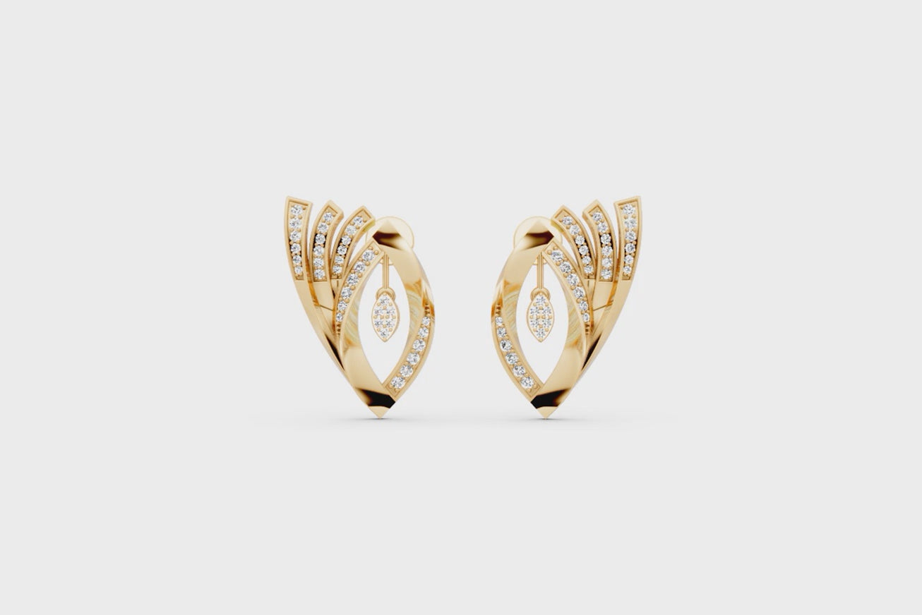 Sparkling Aurelia Fanlight Marquise Stud Lab Created Diamond Earrings in Gold with Pave Setting
