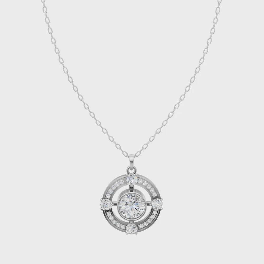 Open Circle Halo Pendant Necklace with Round Center Lab Created Stone