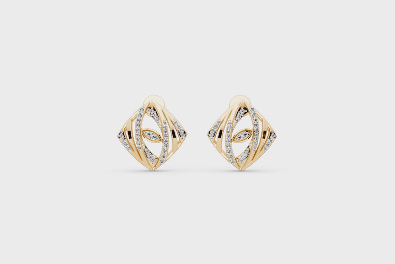 Elegant Kite Stud Earrings with Round Brilliant-Style Lab Created Diamond Accents for Women