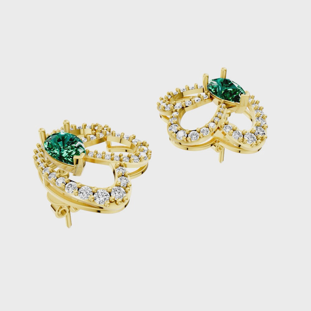 Elysian Green Pear Cut Halo Lab Grown Diamond Earrings in 10 or 14 or 18K Gold