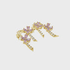 Luxury-Inspired Golden Floral Cluster Earrings with Pink Pear Shaped Lab Created Diamond by Lume Jewels