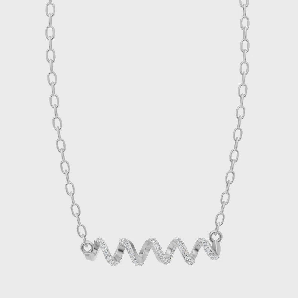 Seraphine Wave Ribbon Necklace in 10 or 14 or 18K Gold with Brilliant Lab Created Diamonds