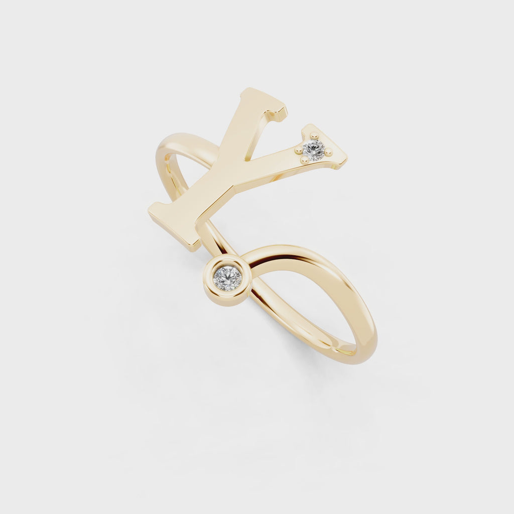 Luxury Abstract Bypass Ring with Bezel Stone