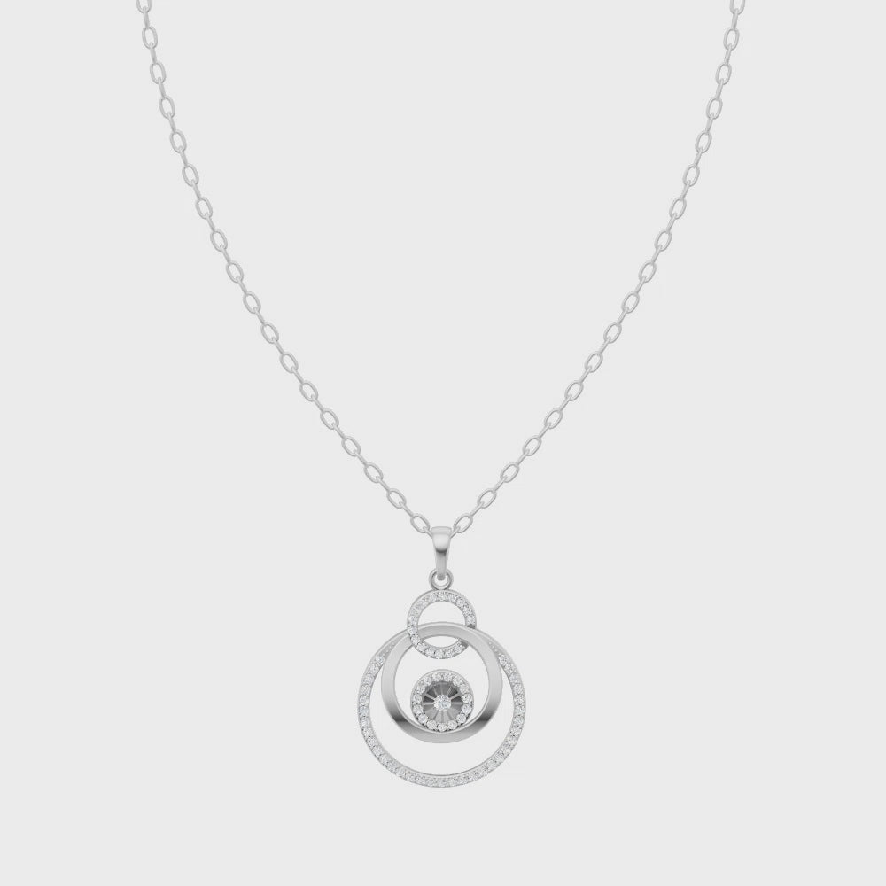 Étoile Orbit Halo Pendant Necklace in White or Yellow or Rose Gold Tone