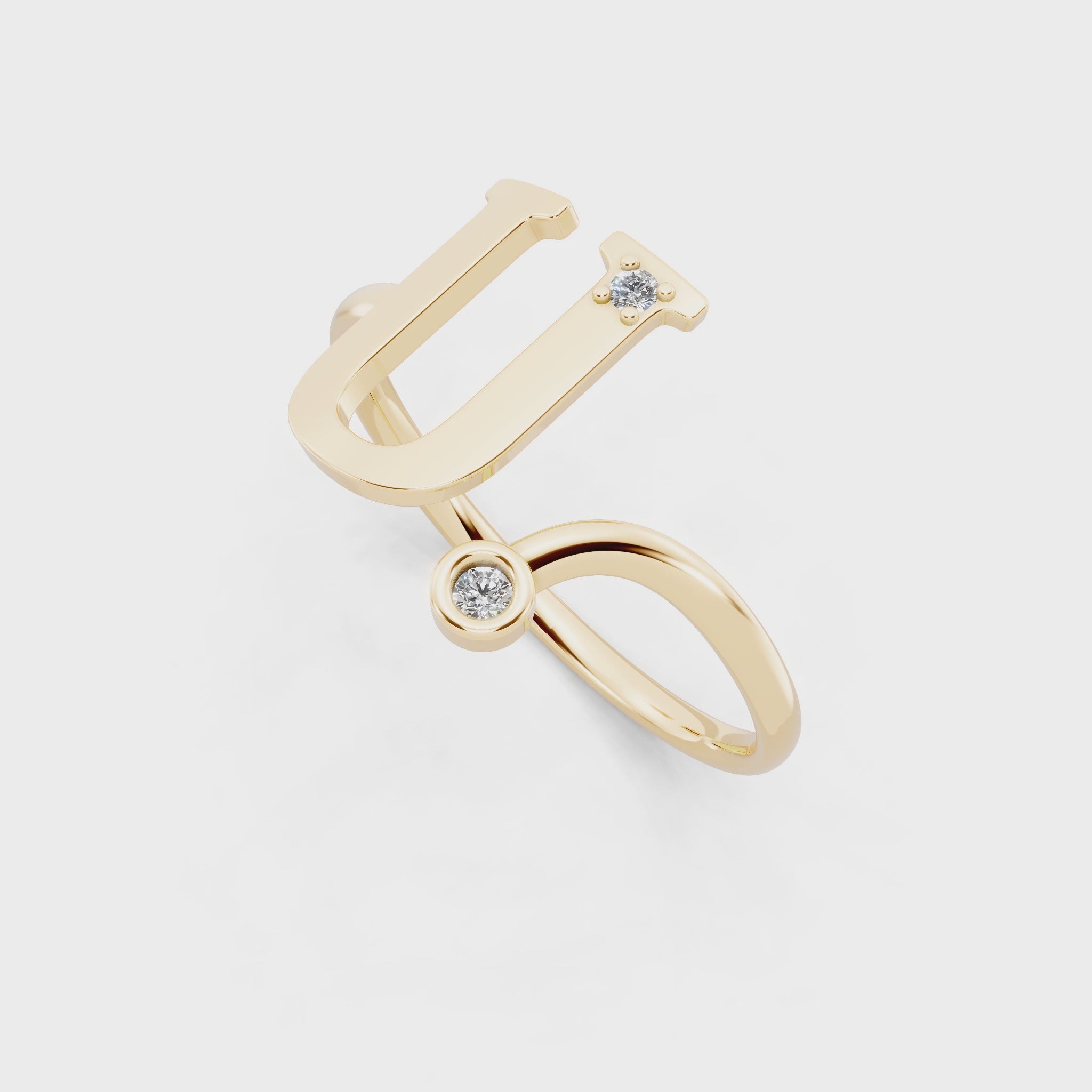 Fancy U Initial Lab Grown Diamond Accent Ring for Women