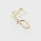 Elegant F Initial Ring with Round Lab Grown Diamond Accent Stones and Sculptural Open Design