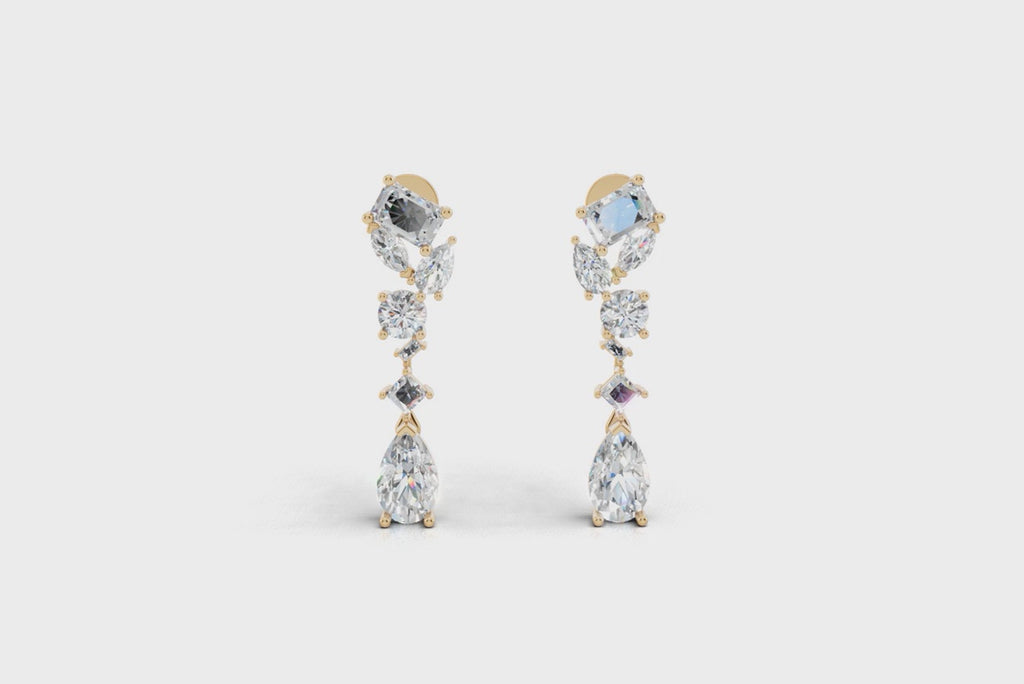 Modern Luxury Mixed-Cut Drop Lab Grown Diamond Earrings in White or Rose or Gold