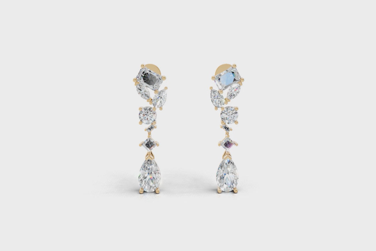Modern Luxury Mixed-Cut Drop Lab Grown Diamond Earrings in White or Rose or Gold