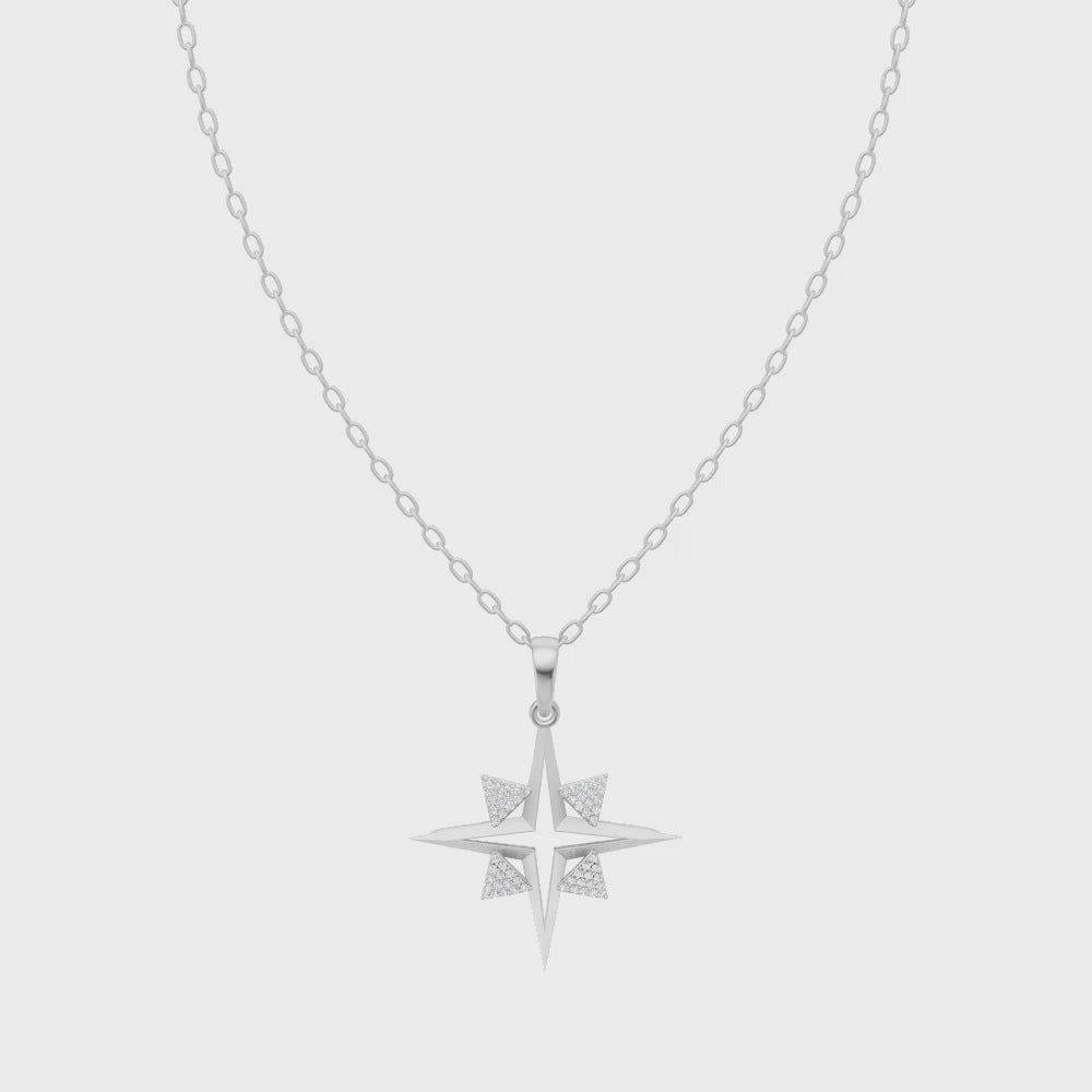 LJ Celestara Compass Star Lab Created Diamond Pendant in White or Rose or Gold Tone with Celestial Design