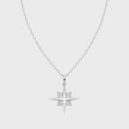 LJ Celestara Compass Star Lab Created Diamond Pendant in White or Rose or Gold Tone with Celestial Design