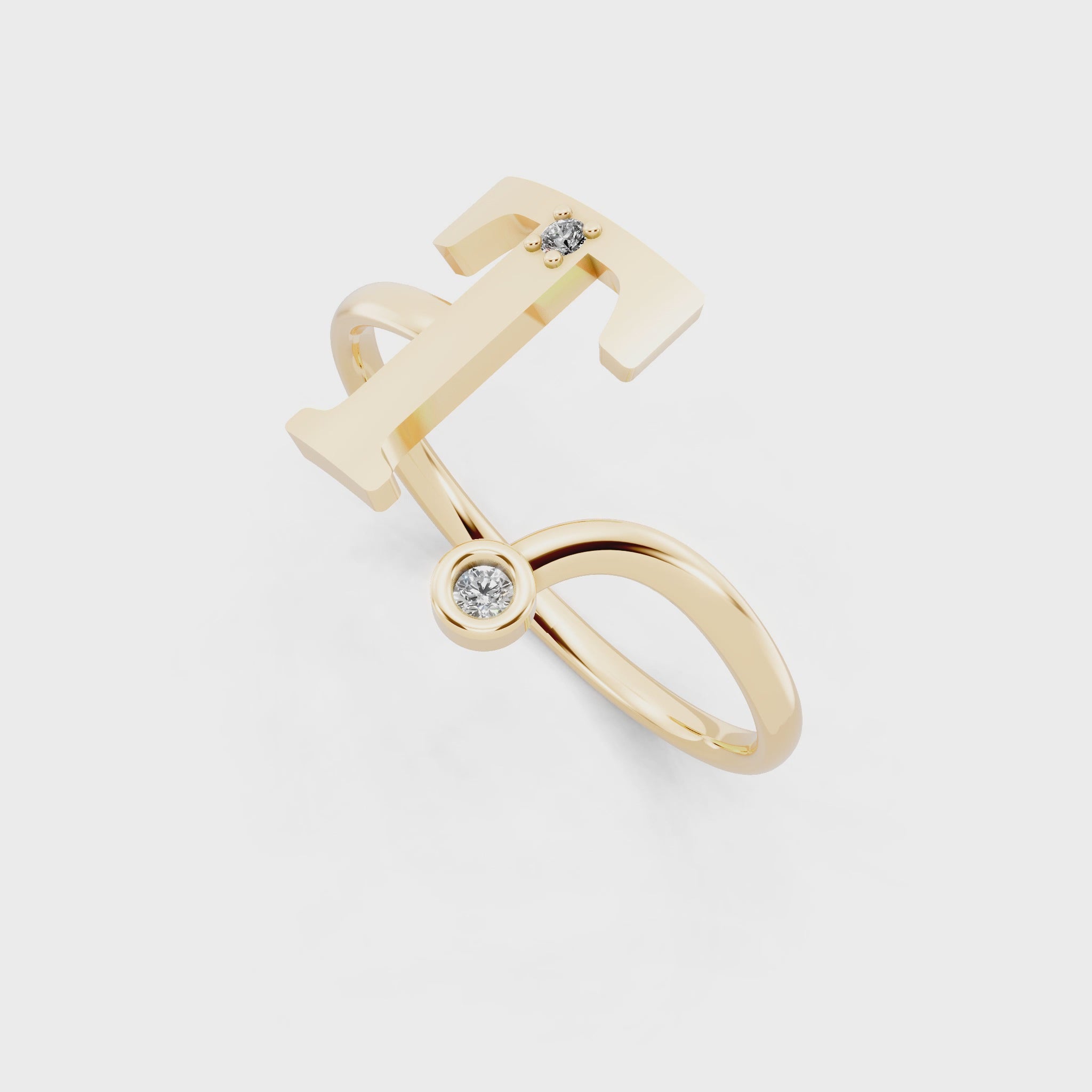 Contemporary Initial Sculptural T Open Ring for Special Moments