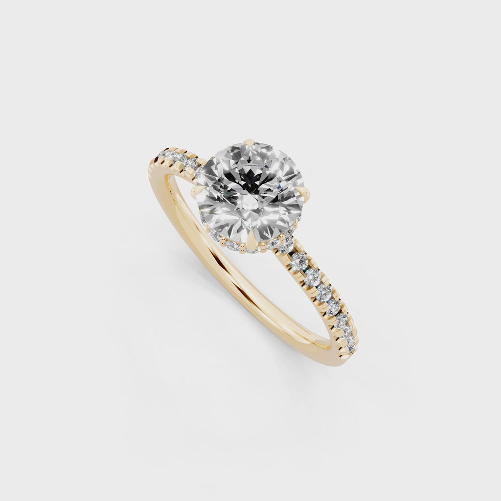 Round Center Lab Grown Diamond Bridal Ring with Pave Band