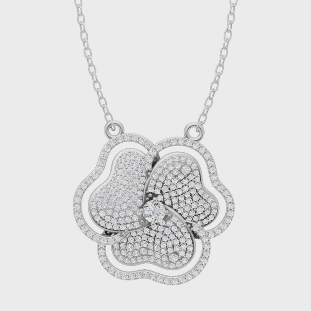 Premium Floral White, Rose, Gold Tone Pave Pendant Necklace with Round Cut Lab Grown Accents