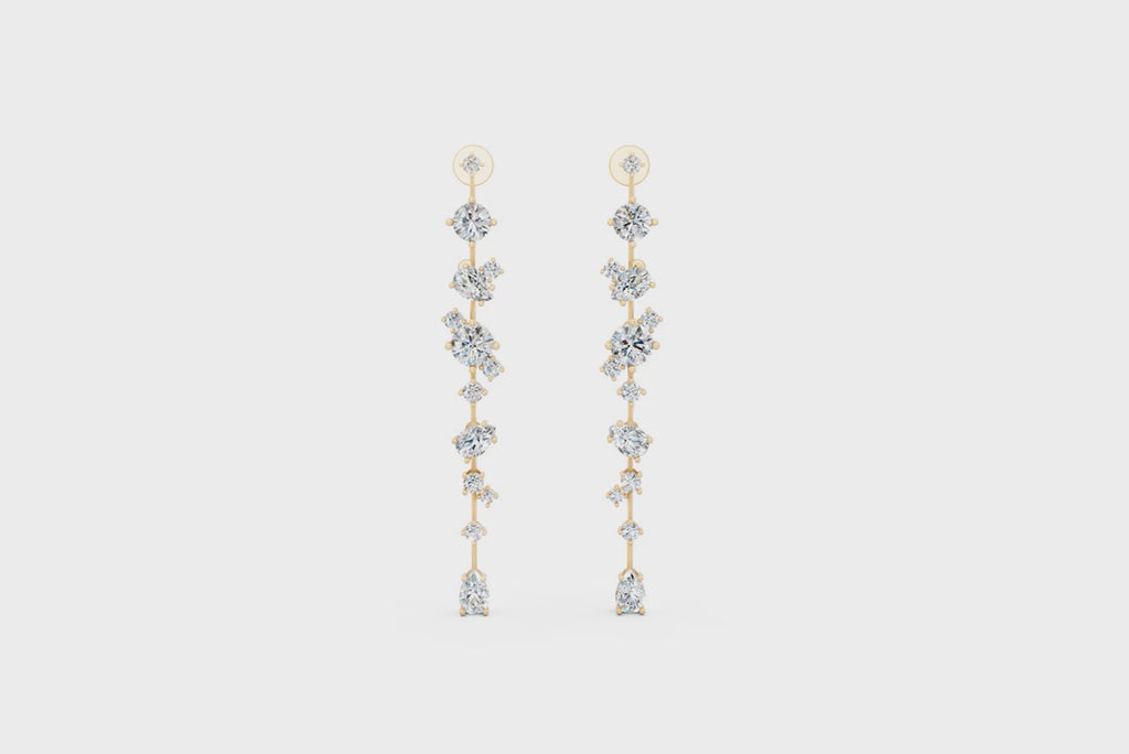 Premium Celestial Linear Cascade Lab Created Diamond Earrings with Clustered Sparkle Accents