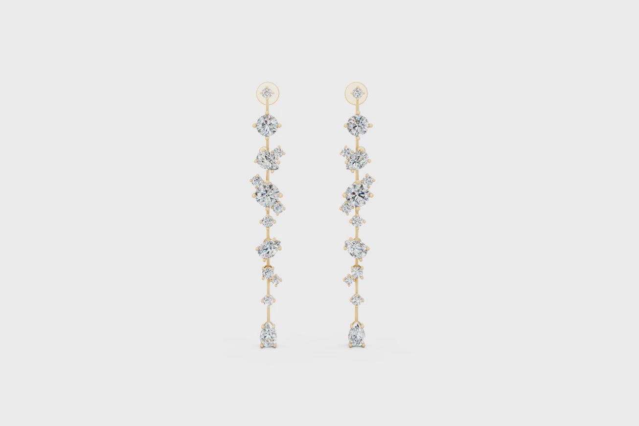 Premium Celestial Linear Cascade Lab Created Diamond Earrings with Clustered Sparkle Accents