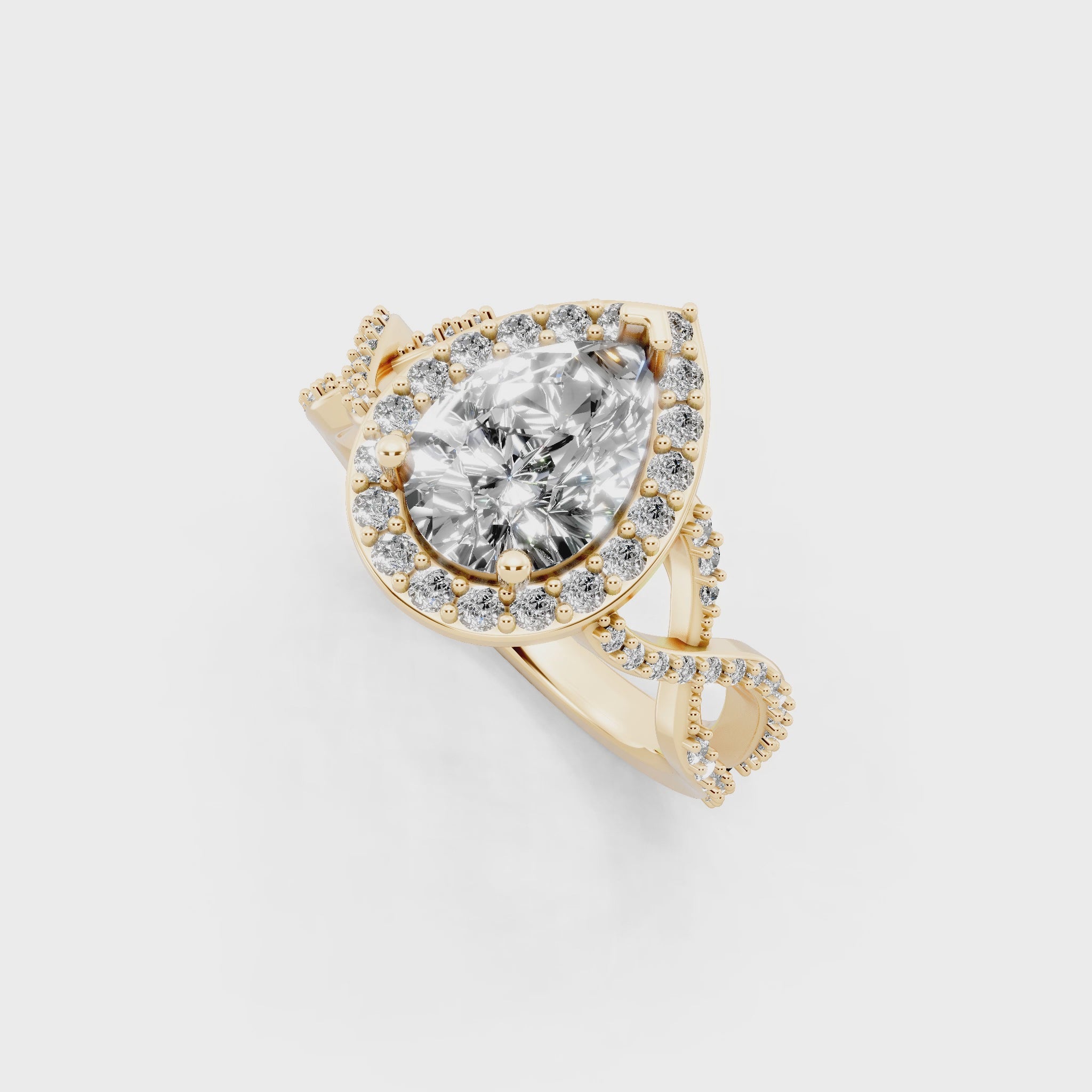 Luxury Pear Shaped Lab Grown Diamond Ring with Halo & Twist Pave Sparkle