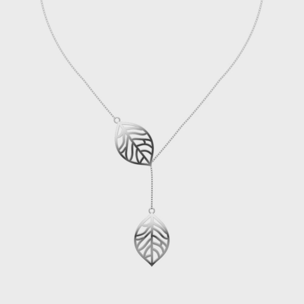 Modern Botanical Lab Created Diamond Pendant Necklace with Cascading Leaf Silhouette by LJ