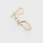 Aureline R Initial Open Ring with Round Brilliant Stone Accents