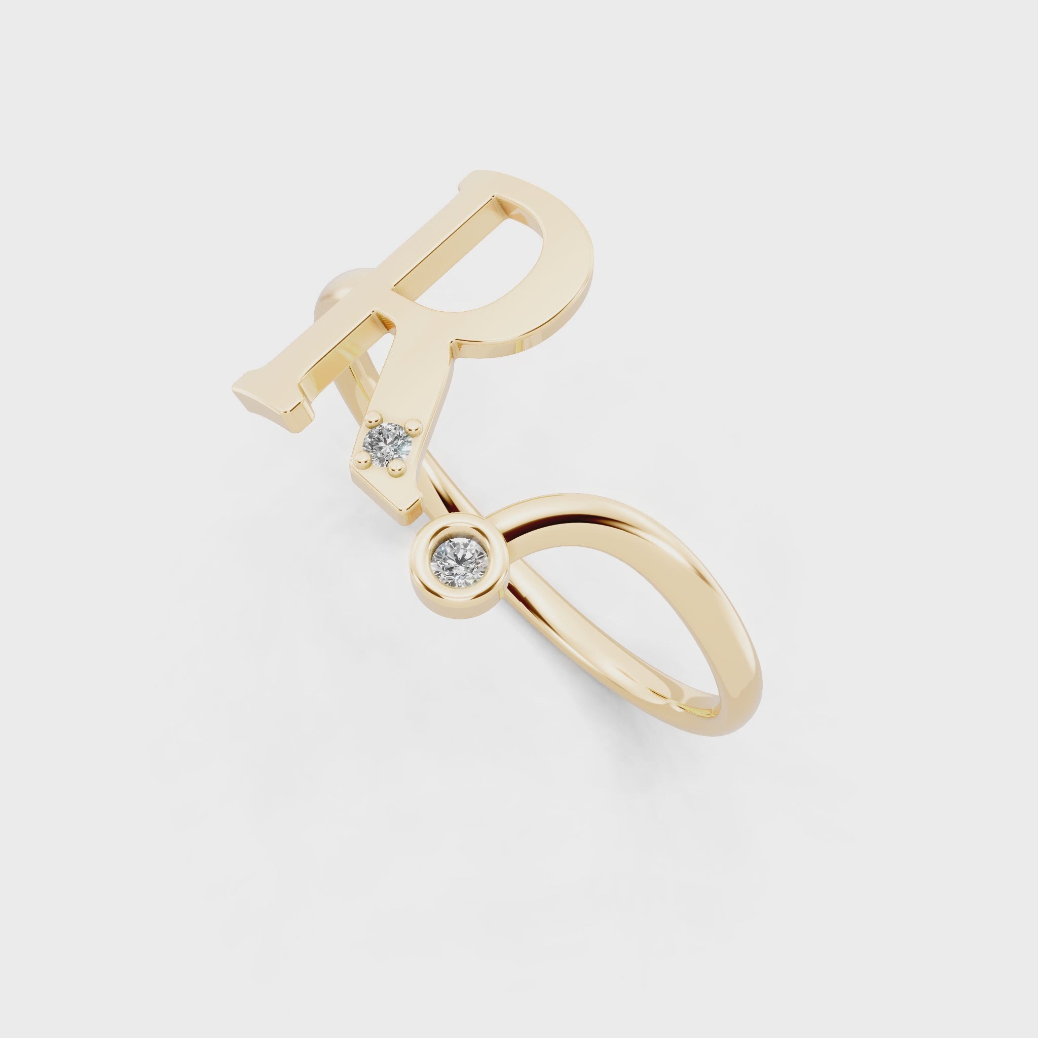 Aureline R Initial Open Ring with Round Brilliant Stone Accents
