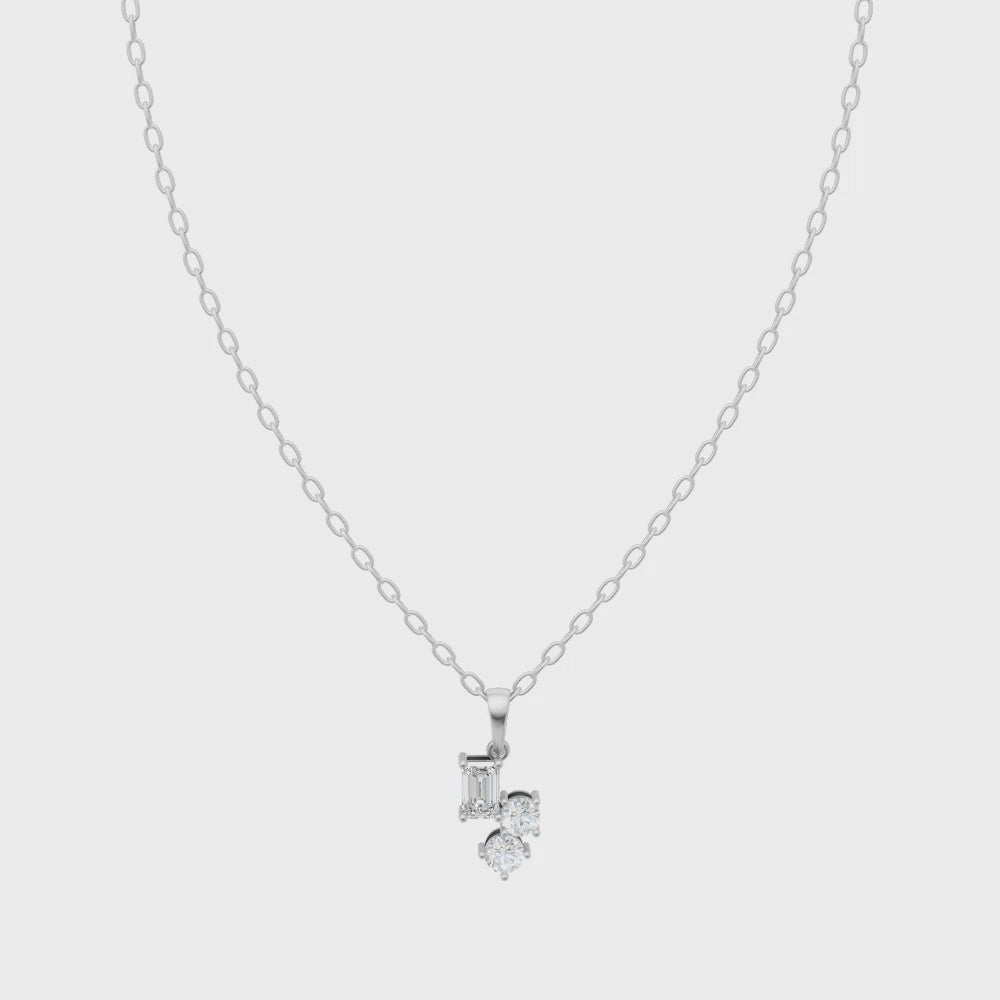 Mixed-Cut Cluster Design Pendant Necklace with Emerald-Cut and Round Lab Grown Stones