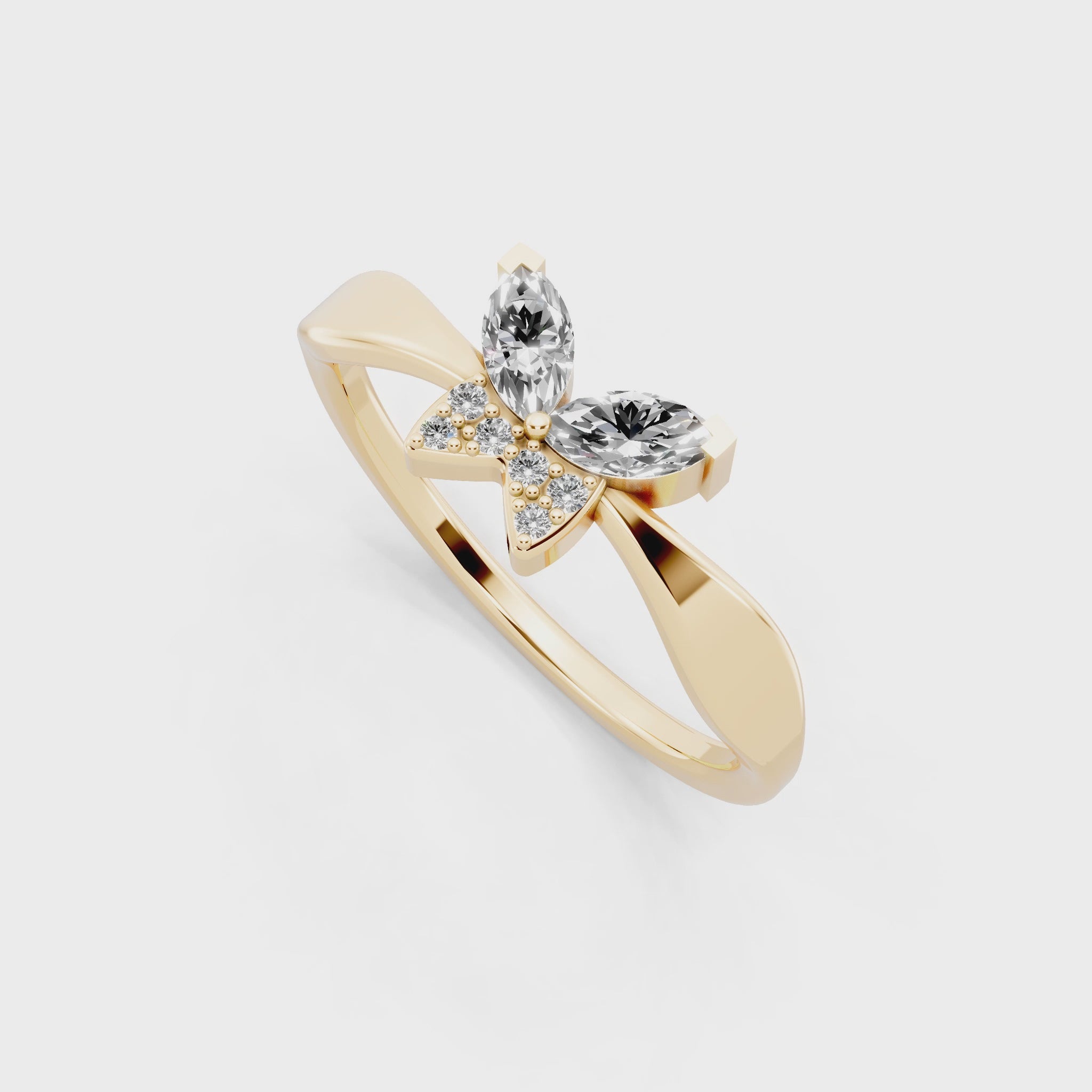 Premium Butterfly Statement Ring with Marquise and Round Lab Created Diamond
