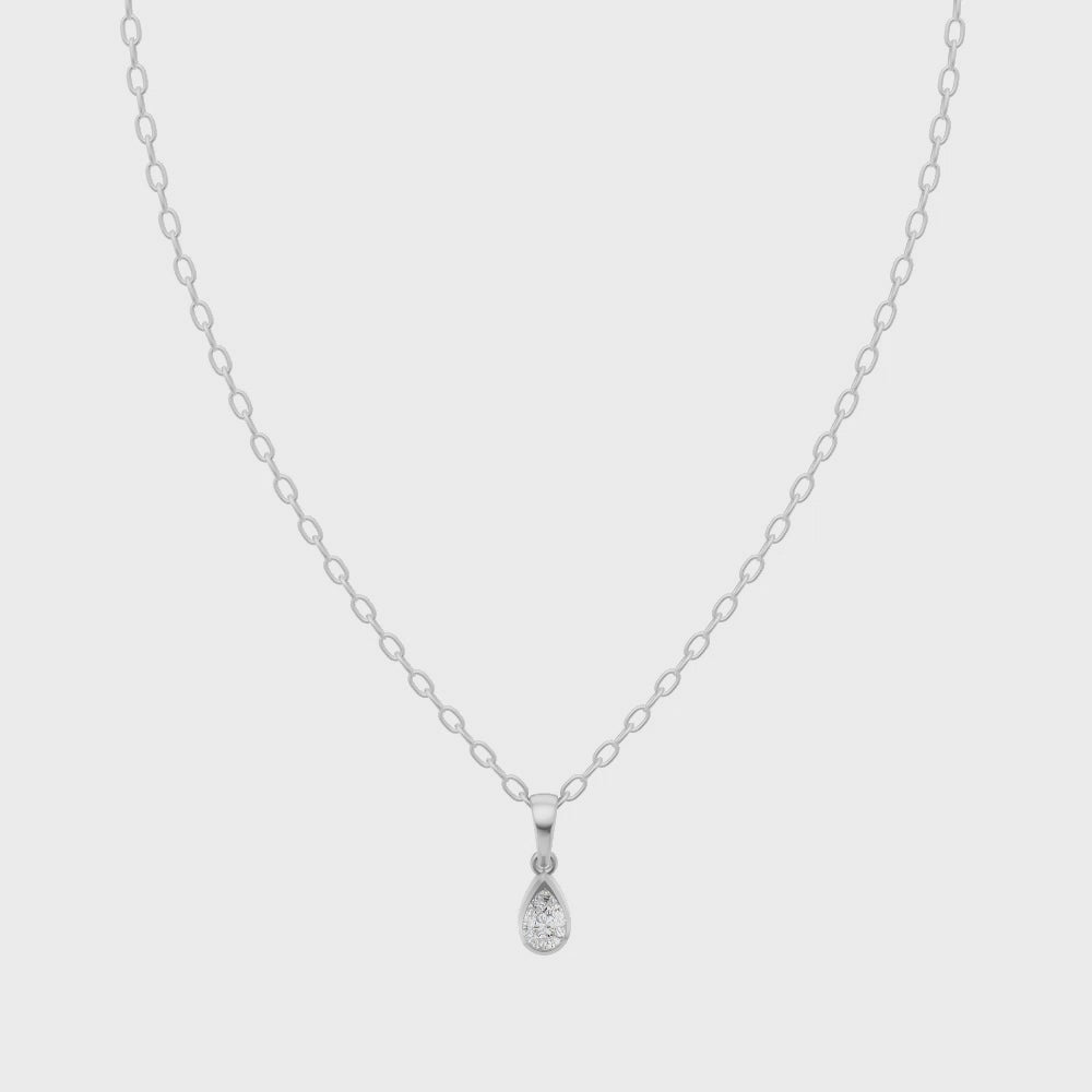 Sparkle Pear Shape Frame Necklace with Solitaire Lab Created Stone & Bezel Setting