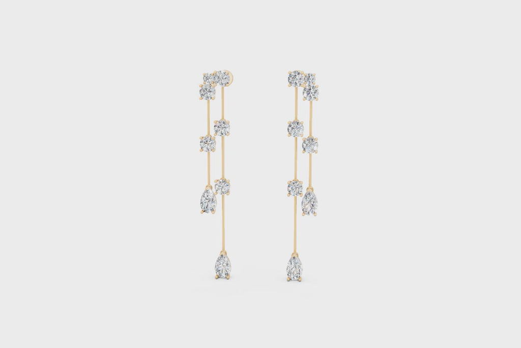Fancy Long Statement Drop Earrings for Women with Lab Grown Diamond Station Design