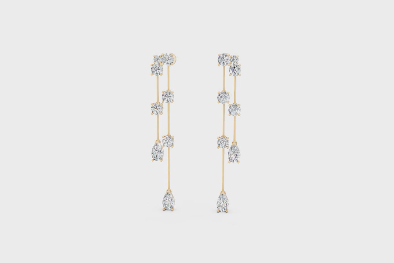 Fancy Long Statement Drop Earrings for Women with Lab Grown Diamond Station Design