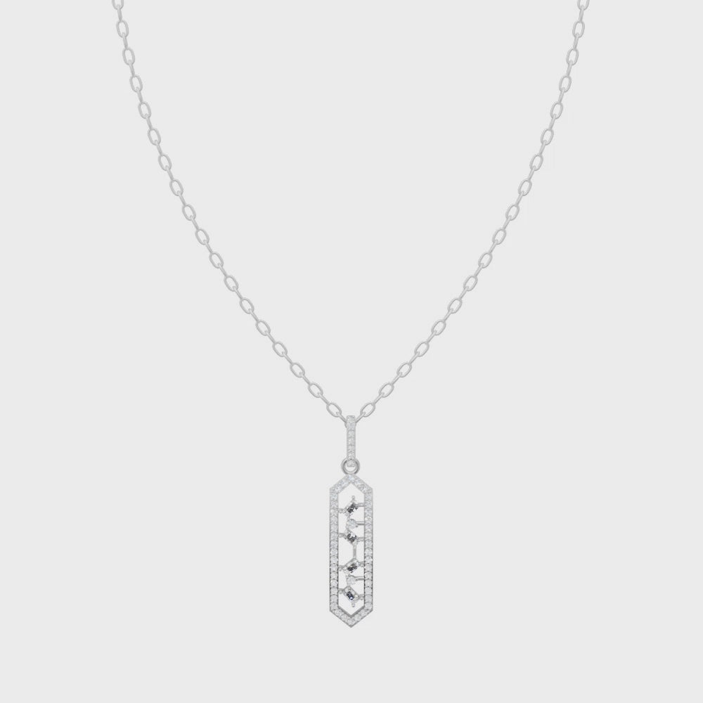 Art Deco Inspired Vertical Pendant Necklace with Mixed Shape Lab Created Stones