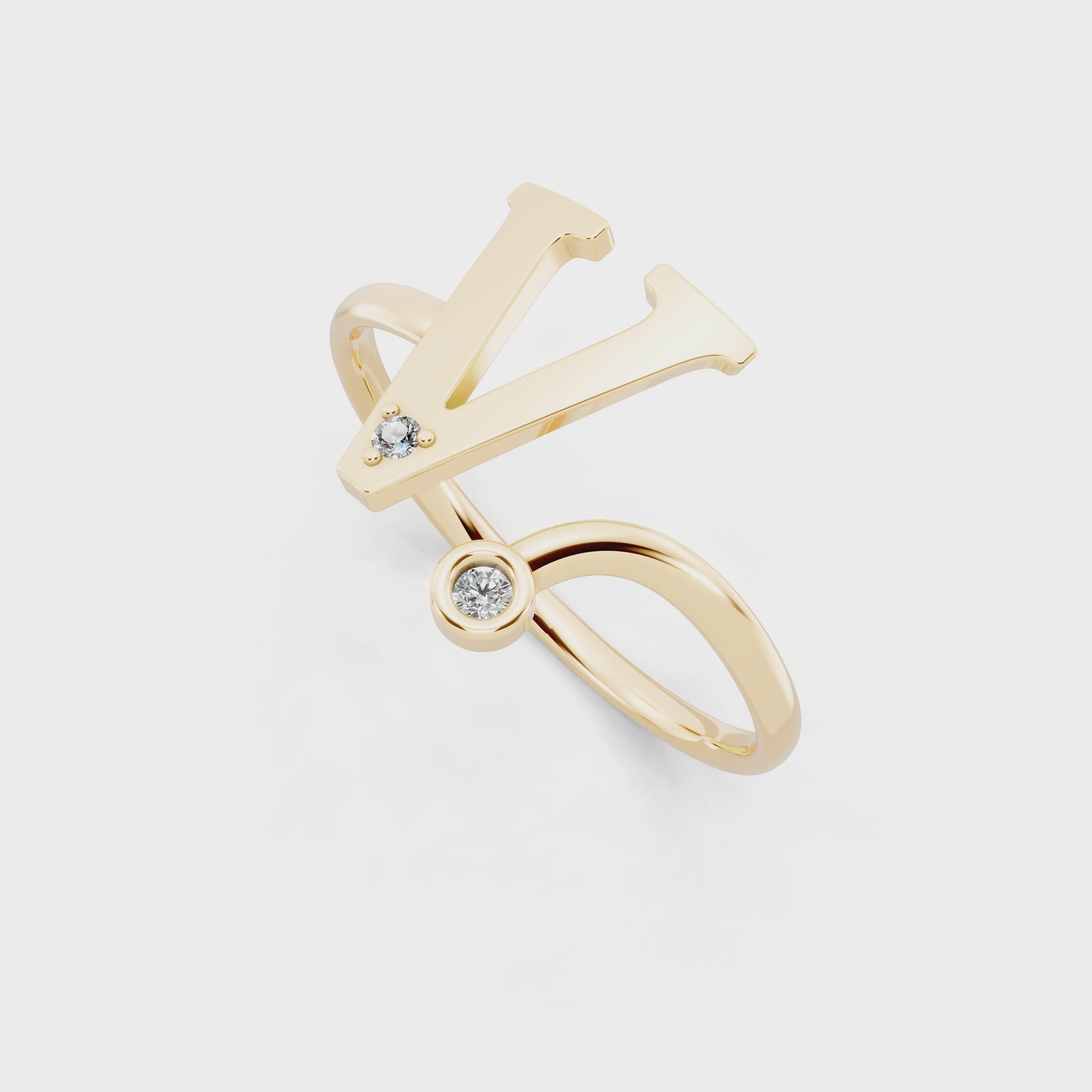 Luxury V Initial Open Ring for Women in Gold Tone
