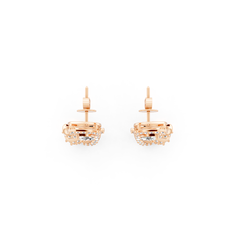 Premium Leaf Drop Stud Marquise Cut Lab Created Diamond Earrings with Pave-Style Sparkle Accents