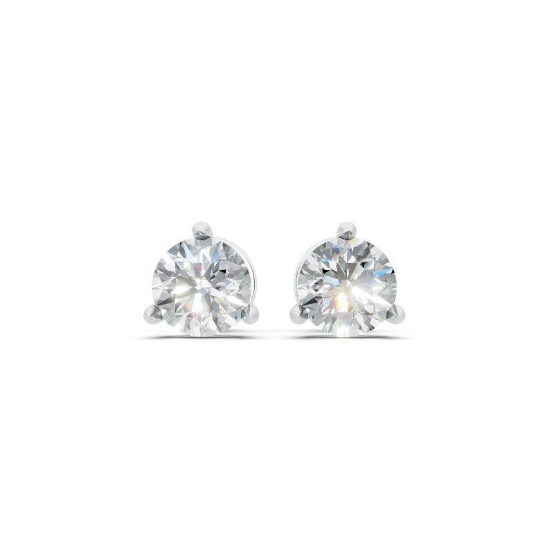 Classic Round Lab Grown Diamond Solitaire Stud Earrings with Refined Three-Prong Setting